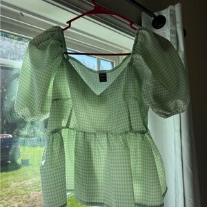 SHEIN Green Ruffled Tiered Short Sleeve Blouse